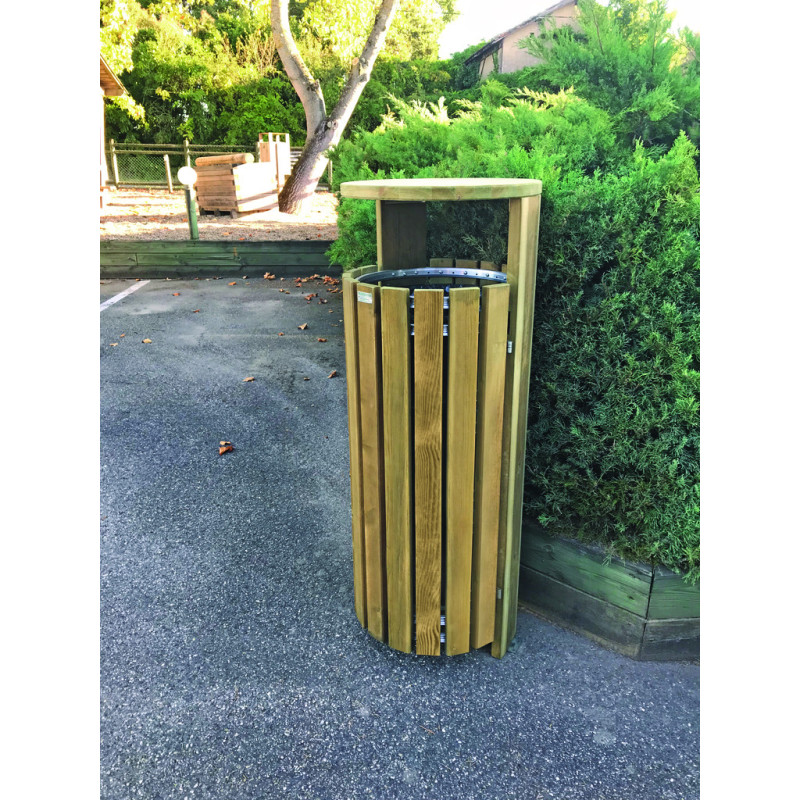 poubelle bois ronde Caraca