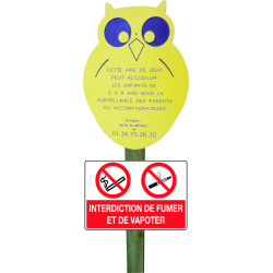 Panneau sur poteau + panneau interdiction de fumer - figurine Hibou