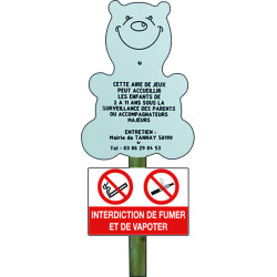 Panneau sur poteau + panneau interdiction de fumer - figurine Ours